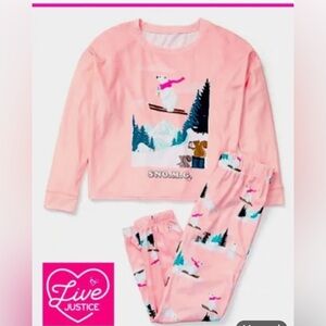 New! JUSTICE GIRLS PINK POLAR BEAR SKIING PAJAMAS SLEEP SET (Size Large 12/14)